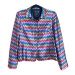 Nina McLemore Womens 100% Silk Blazer Jacket Size 6 Bright Multicolor Checkered Blue Photo 0