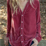 Free People  x CP SHADES Cara Velvet Button Down Shirt in Pink size‎ Small Photo 0
