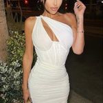 House Of CB  Valentina Asymmetric Cutout One-Shoulder Midi Dress in Ivory XS NWT Photo 2