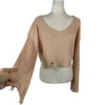 Urban Outfitters New  Distressed Crop Top Bell Sleeves relaxed boho Knit Sweater Photo 2