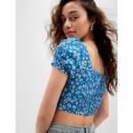 Gap NWT 100% Cotton Blue White Floral Short Puff Sleeve Crop Top Size XS Photo 1