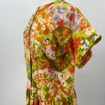 Vintage 60s Floral Butterfly Print Shirt Dress Midi High Neck Green Orange XL Photo 6