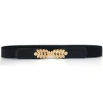 Black Elegant Gold Leaf Buckle Elastic Casual Belt Adjustable One Photo 13
