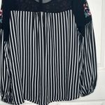 Savanna Jane Sz S Blouse Black White Stripe Floral Embroidery Top Black Photo 11