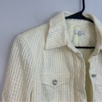Cache  Ivory Metallic Rhinestone Button Fringe/Tweed Jacket Size 10 Photo 2