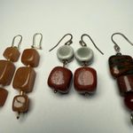 Stone Bead Dangle Drop Pierced Earrings Lot Of 3 Beaded Photo 2