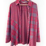 Soft Surroundings Paramour Red Plaid Fleece Button Down Shirt Jacket Medium Photo 0