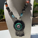 Vintage Boho Tribal Medallion Pendant Necklace Carnelian Turquoise Multistone Blue Photo 0
