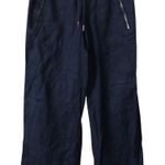 Athleta  Linen Wide Leg Pants Size 4 Womens Navy Pull‎ On Drawstring Waist Photo 0