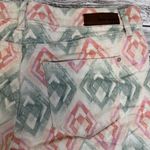 DKNY Jeans Women's Boyfriend Denim Shorts Aztec Cream Pink Green 14 Stretch Cuff Photo 5