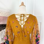 Anthropologie Floral Embroidery Smocked Lace-Up Tulle Blouse Top Gold Sz XS Photo 8