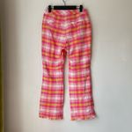 Trina Turk  Lulu Pink Yellow White Plaid Tweed Fringe Pants 0 Photo 7