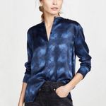 Vince  Blue Winter Tie Dye Silk Long-Sleeve Button-Down Blouse Sz 4 Photo 0
