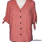 Apt. 9  women’s medium v-neck lace up short sleeves button front red dot color Photo 0