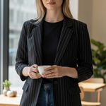 Madewell NWT $188 Oversized Blazer in Pinstripe Black Size 10 NN825 WOOL Blend Photo 0