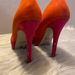 Penny Loves Kenny  Pink & Orange Suede with Gold Beaded Top Accent Heels Photo 5