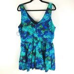 Swimsuits for All Swim Dress One Piece Molded Cups Palm Floral Navy Aqua Blue 24 Photo 1