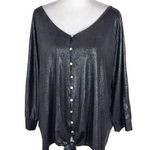 Ny Collection Black Metallic Blouse NWT Size 2X Slinky Black and Silver Top Photo 0