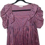 ZARA Women’s Gingham Ruffle Prairie Midi Dress Pink/Navy Blue Size Medium Photo 3