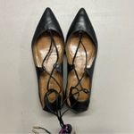 Aquazzura Christy Flat Black Leather Tie Up Lace Ankle Gold Plated EUR Size 35.5 Photo 3