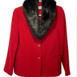 Valerie Stevens Petite Collection Red Cherry Blazer with Faux Fur Collar Photo 0