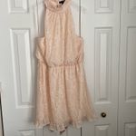 AQUA Halter Belted Mini Dress Ruffle Neck Sleeveless Lined Peach-Pink Gold XL Photo 1