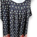 Bloomchic New Bandana Print Round Neck Tank Top Navy Pink Floral Pintuck 14/16 Photo 2