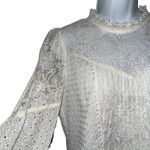 White House | Black Market White Mock Neck L/S Eyelet Lined Blouse EUC Size 4 Photo 3