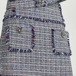 ZARA NWT  Women's Blue Tweed Mini Skirt Size Large Gem Applique‎ Fringe Pockets Photo 1