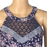 Skies Are Blue  navy and pink abstract floral tank top w/lace detail. Small. EUC Photo 1