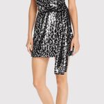 Saylor  Dress Silver Leopard Faux Wrap Mini V Neck Allover Sequin Party Medium Photo 0