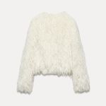 ZARA  sweater Jacket Coat faux fur shaggy fuzzy white with metallic thread  Photo 11