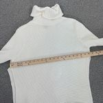 EXPRESS Ribbed Asymmetrical Hem Split Side Long Sweater Cream Large Turtle Neck Photo 11