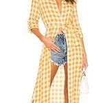 Tularosa Revolve Thea Shirt Dress Long Sleeve Midi in Gingham Yellow Sz S Photo 0