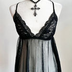 Black Lace Babydoll Top Fairy Grunge Y2K 2000s Gothic Coquette Small Photo 0