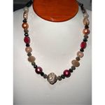 Vintage Intricate Beaded Colorful Faberge Egg Pattern Center Bead Necklace Red Photo 7