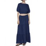Mango Long Cotton Flared Skirt Night Blue NWT XL Photo 6