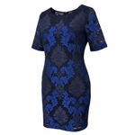 Donna Ricco  Blue Navy Lace Brocade Sheath Dress Women's Formal Cocktail Elegant Photo 1