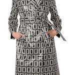 Karl Lagerfeld  Women's Double L Trench Coat Sz 12 Black White Geometric Long Photo 0