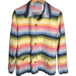 Alfred Dunner  Linen Cotton Jacket Size 14 Button Up Rainbow Pastel Silver Button Photo 0