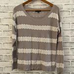 American Eagle Women’s gray with white lace vertical stripe sweater Small Photo 0