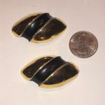 Vintage Gold Tone & Black Fabric Striped Shoe Clips Photo 3
