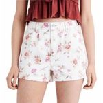 American Eagle New Floral Cuffed White Denim Pleated High Waist Mom Shorts 12 Photo 1