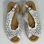 Spring Step  Saibara White Leather Eyelet Peep Toe Slingback Wedge Sandal Size 38 Photo 2