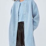 Aritzia Wilfred Free Blue Faux Sherpa Long Sleeve Snap Longline Jacket Size XS Photo 0