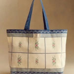 Sézane New Sezane Baziszt Floral Canvas Tote Bag Blue and Cream Photo 0