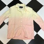 Nicole Miller Vintage 90s  Oversized Linen Blazer Yellow Pink Gradient Ombre sz M Photo 0