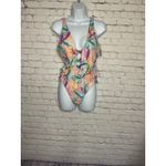 Bar III  Women's XL Plunge Lace-Up Tropical Print One‎ Piece Swimsuit NWT Photo 1