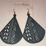 Huge Blue Retro Style Bohemian Lightweight Wooden Pierced Earrings Photo 0