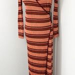 ZARA  Small Orange, Brown Stripe Metallic Knit Wrap Maxi Dress Photo 1
